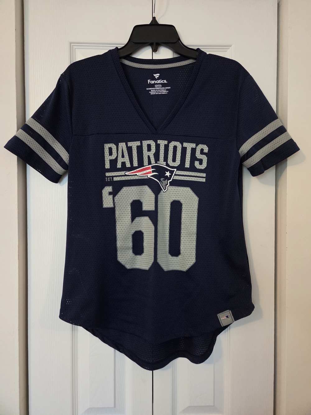 Fanatics Navy New England Patriots Women's V-Neck Jersey with Gray Accents